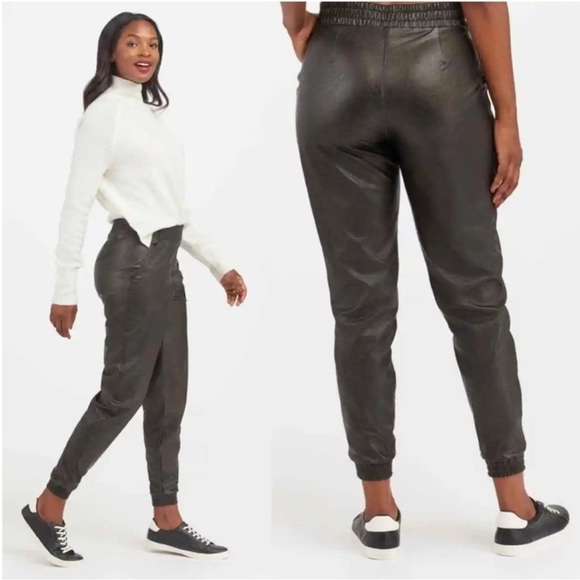 SPANX Leather Like Joggers Black Faux Vegan Size XL - Picture 10 of 15